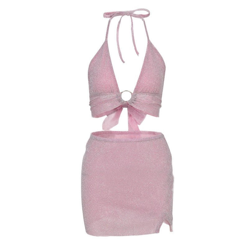 Lace-up Asymmetrical Camisole And Skirt Set