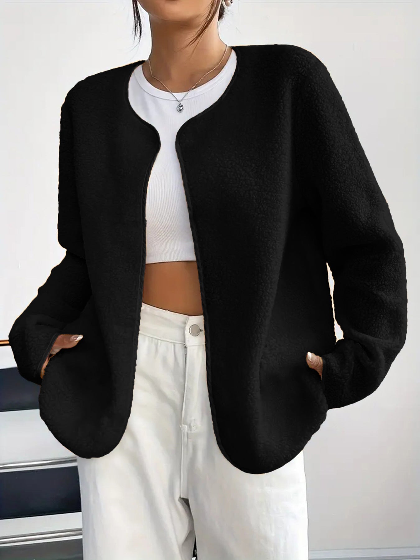 Moderigtig Casual Ensfarvet Cardigan Kort Jakke til Kvinder