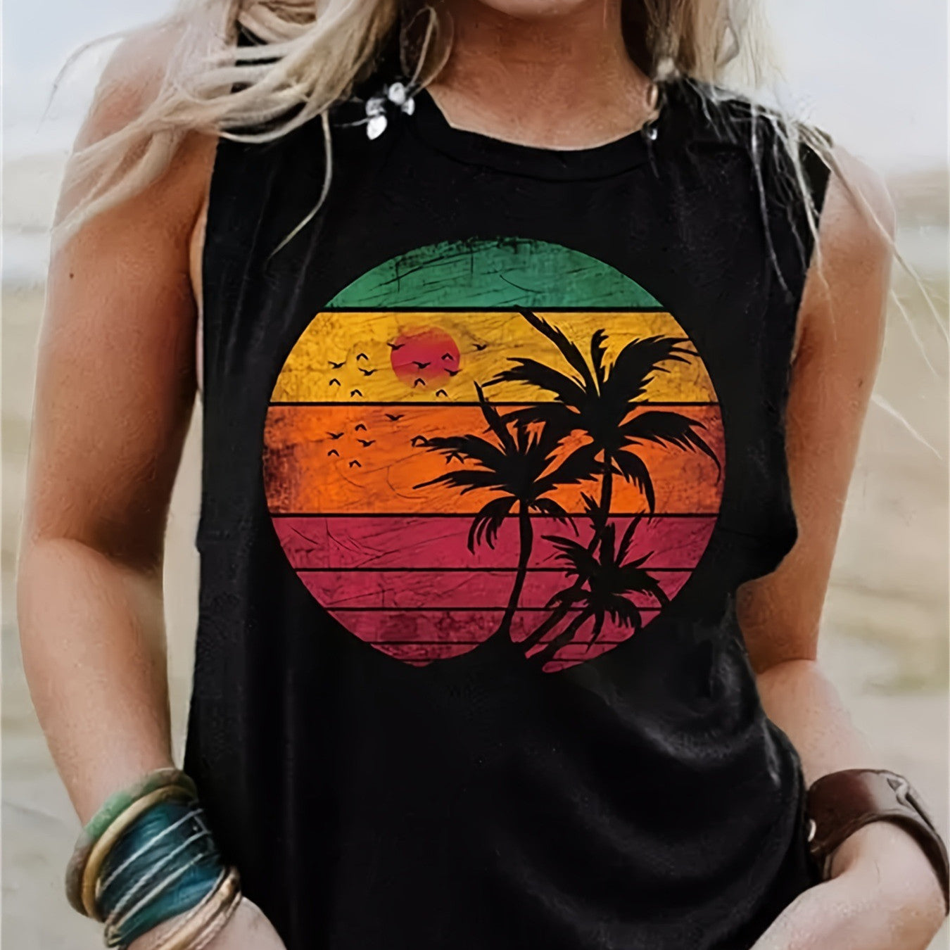 Women's Fashionable Printed Sleeveless T-shirt