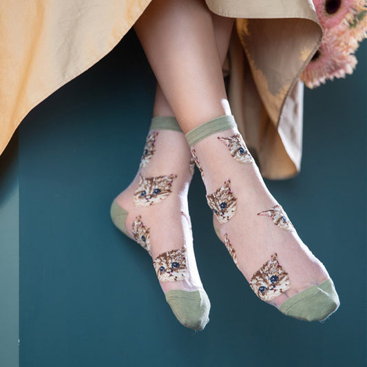 Cat Card Stockings Sweet Personality Glass Silk Women's Socks