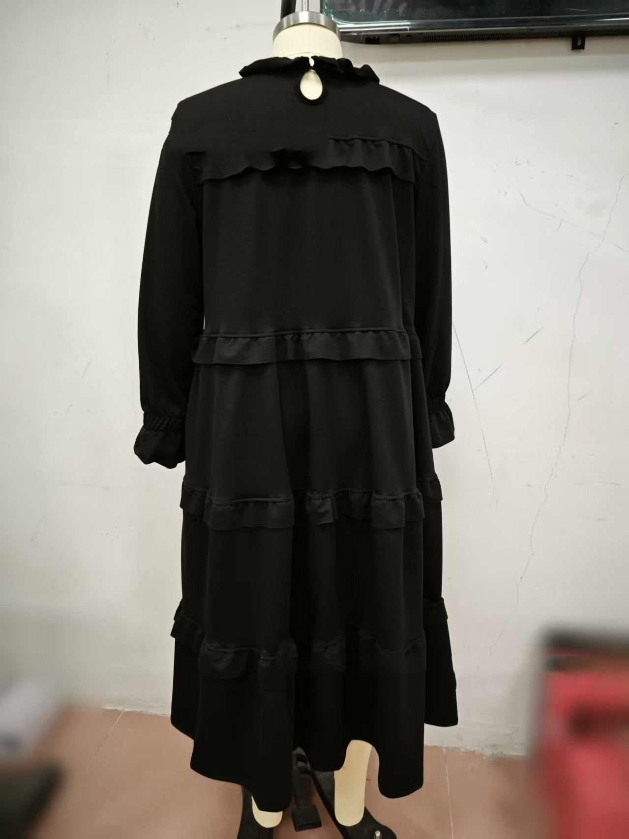 Women's Long Sleeve Patchwork Round Neck Ruffles Dress