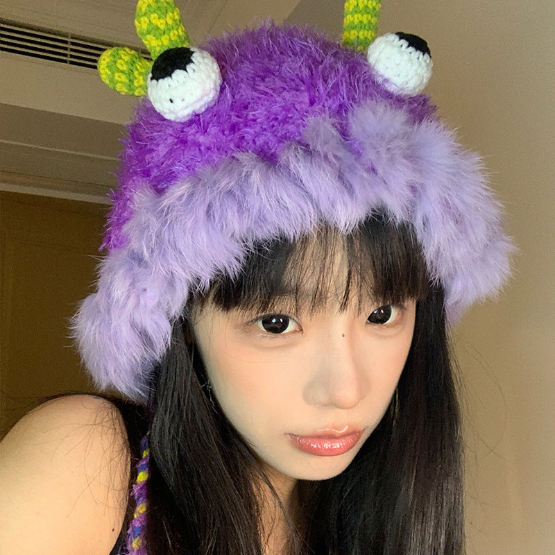 Cartoon Cute Monster Hat Casual Versatile Plush Bonnet