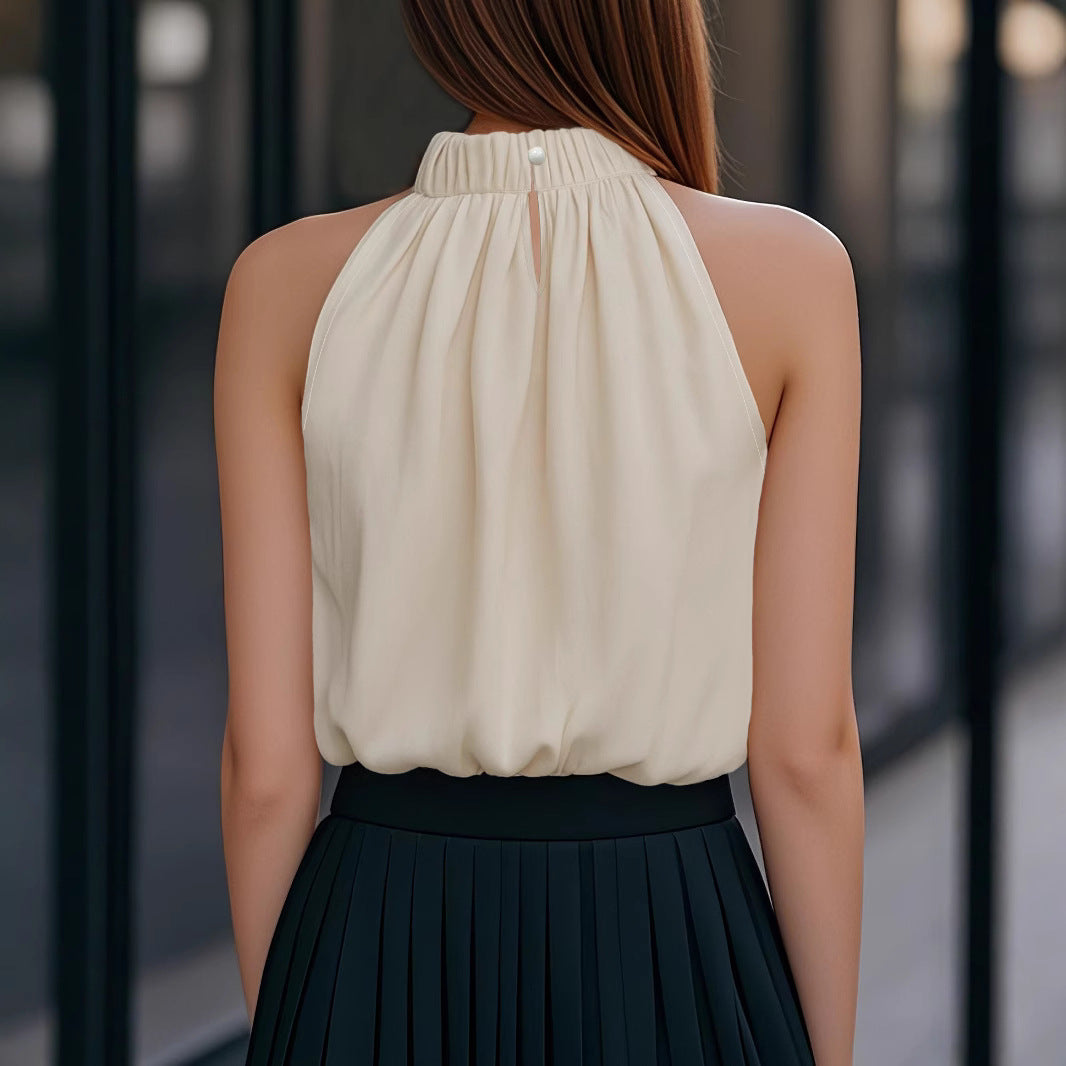 Womens Halterneck Sleeveless Tank Top With Off-the-Shoulder Straps