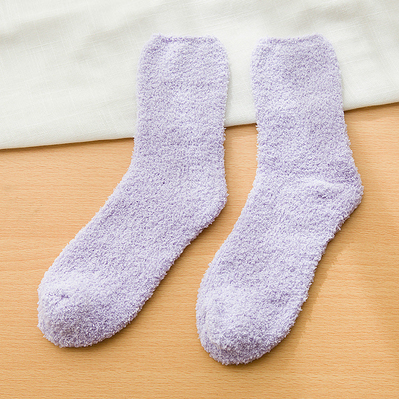 Women's Coral Cashmere Socks Solidcolor Mid-calf Length Terry