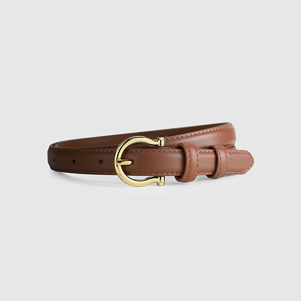 French Gold Buckle Genuine Leather Belt Women