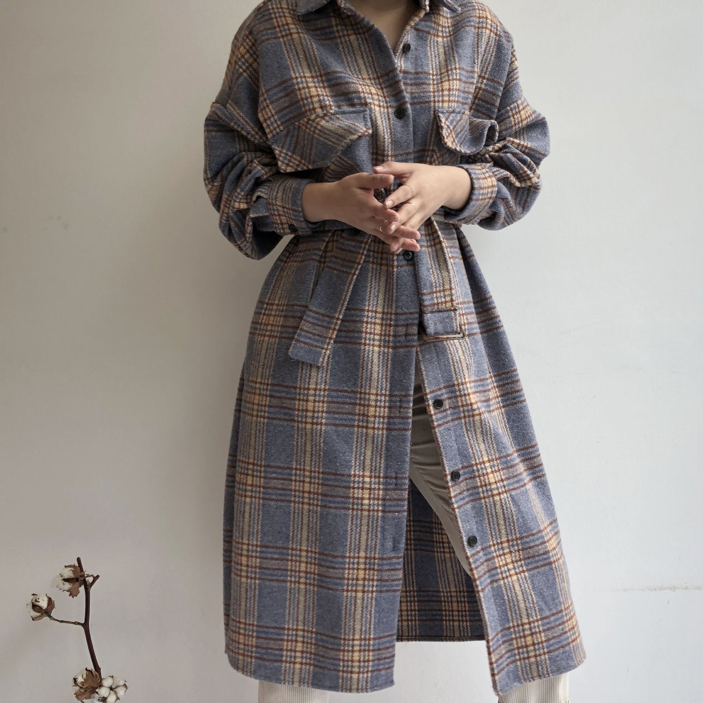 British Style Contrast Check Lapel Coat