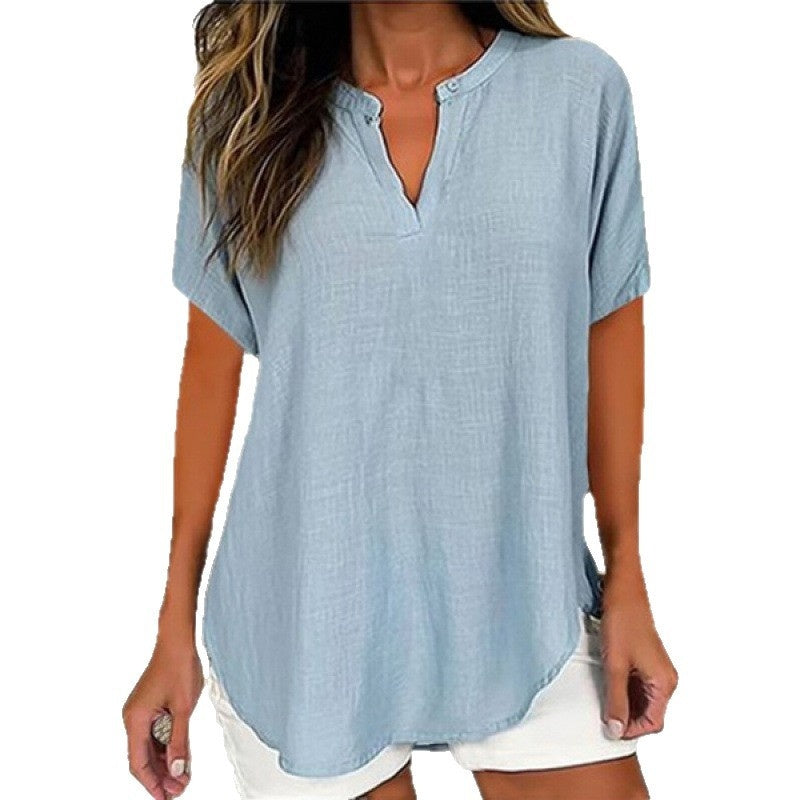 Printed Women's Spring And Summer Loose V-neck Short Sleeve Top 3D