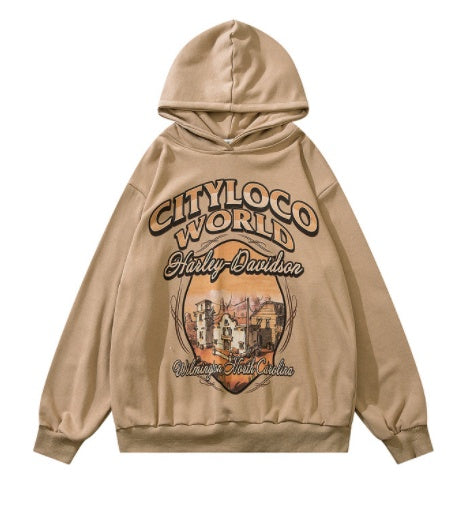 Hip Hop Cartoon Foam Print Retro High Street Hoodie