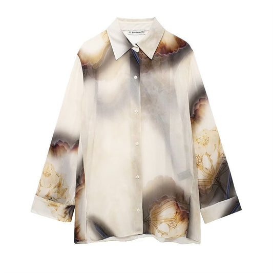 Casual Single-breasted Long Sleeve Printed Shirt