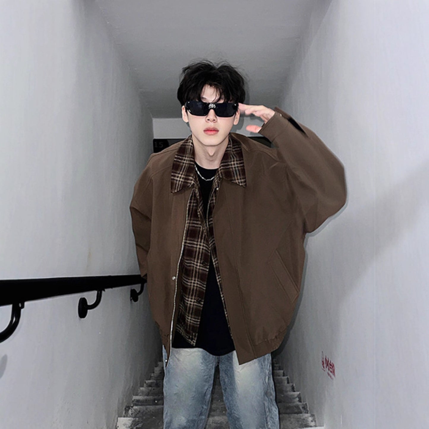 Men's Springautumn Maillard Outfit Fake Two-piece Jacket