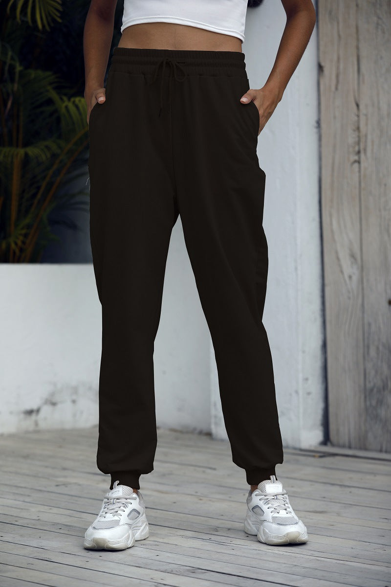 Elastic Tie Solid Color Casual Sweatpants