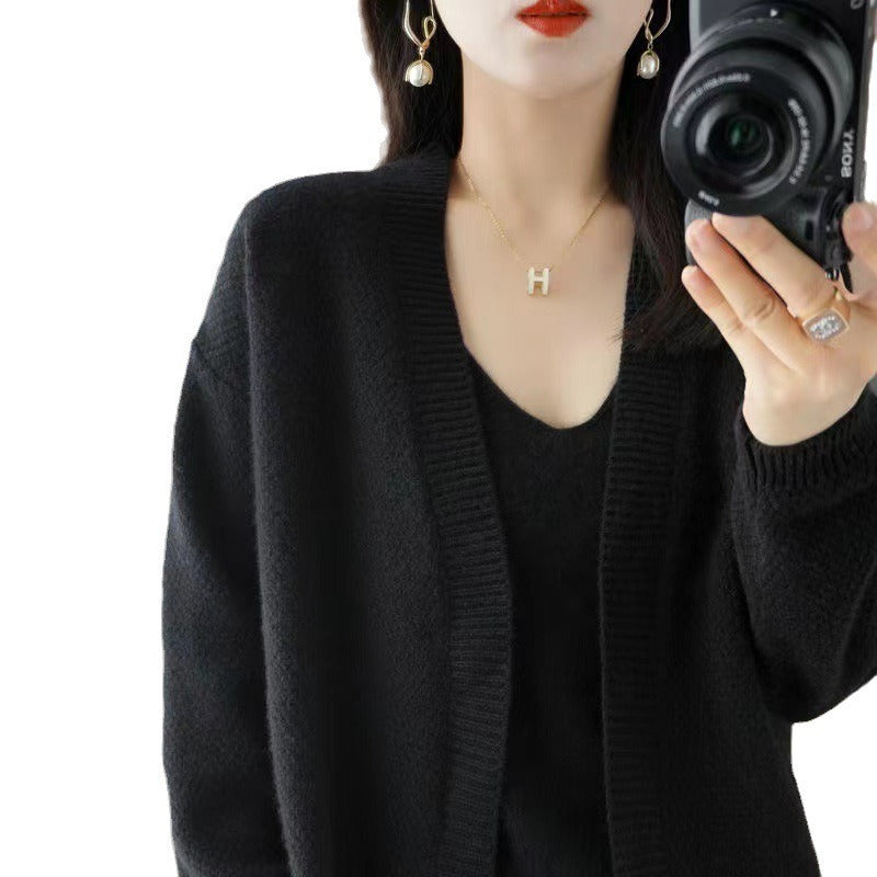 Knitted Cardigan Two-piece Sling Temperament V-neck Sweater