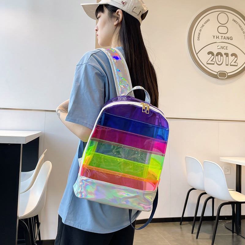 PVC Transparent Waterproof Backpack Large Capacity Student Schoolbag
