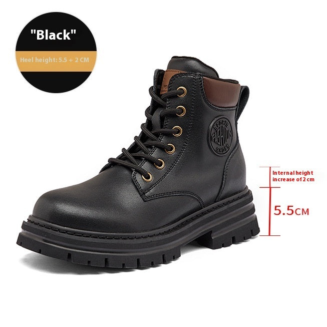 Genuine Leather Elevator Martin Boots Women's Thick Bottom All-matching