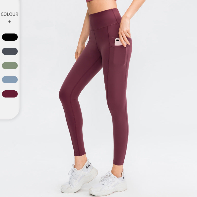 Double-sided Sanding Nude Feel Yoga Pants Pocket High Waist Hip Lift Fitness Elastic Pants