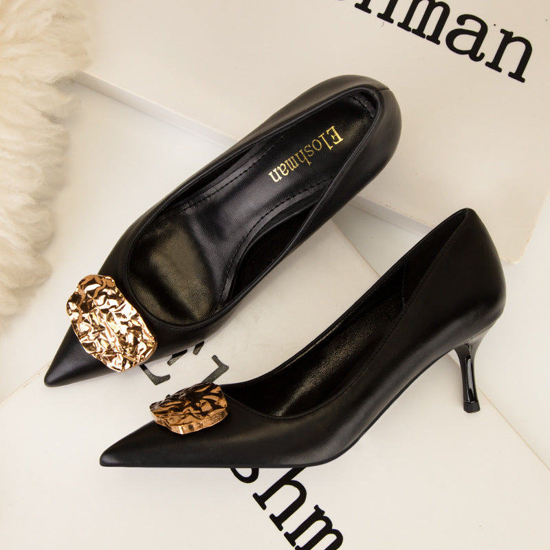 Women's Fashion Shallow Mouth Metal Buckle Party High Heels