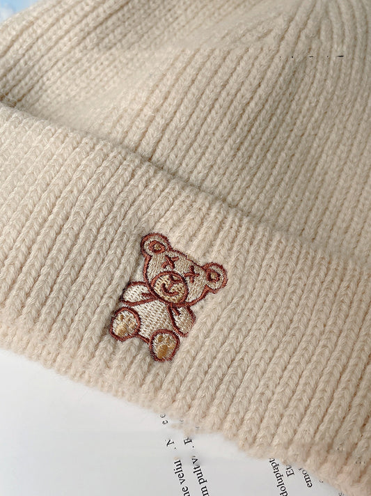 Solid Color Cute Bear Knitted Woolen Hat