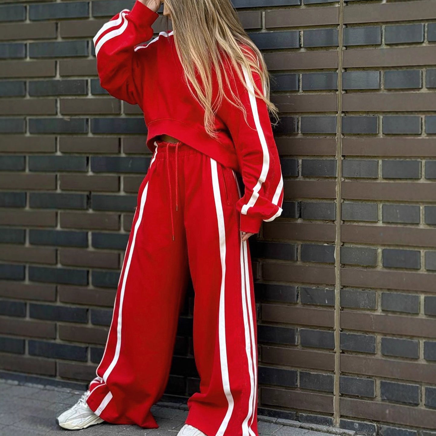 Women's Fashion Color-block Sporty Pants Two-piece Set