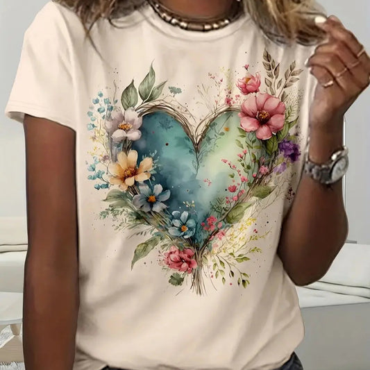 Printed Round Neck Short Sleeve Top