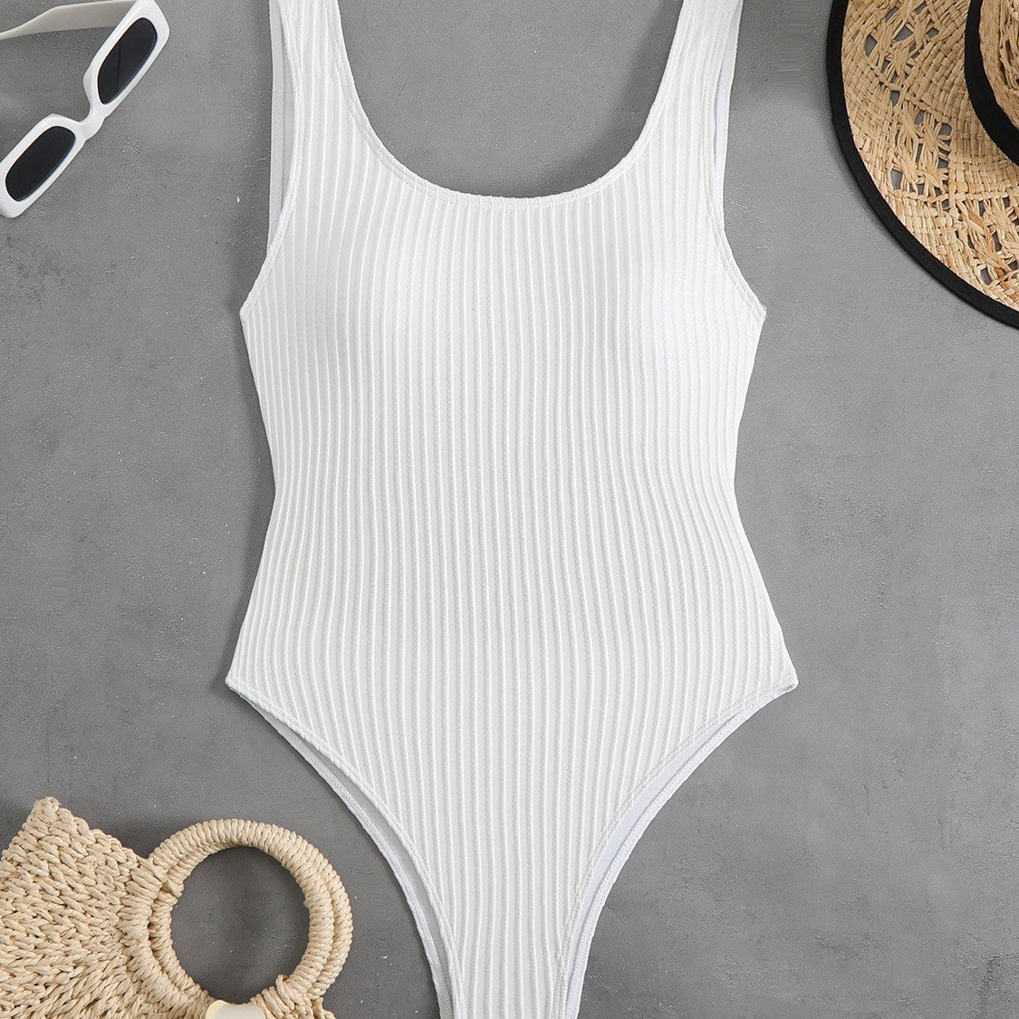 One-piece Solid Color Women's Covering Belly Thin Bikini Swimsuit