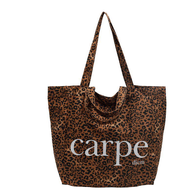 Unique One-shoulder Leopard Print Large Capacity Canvas Bag