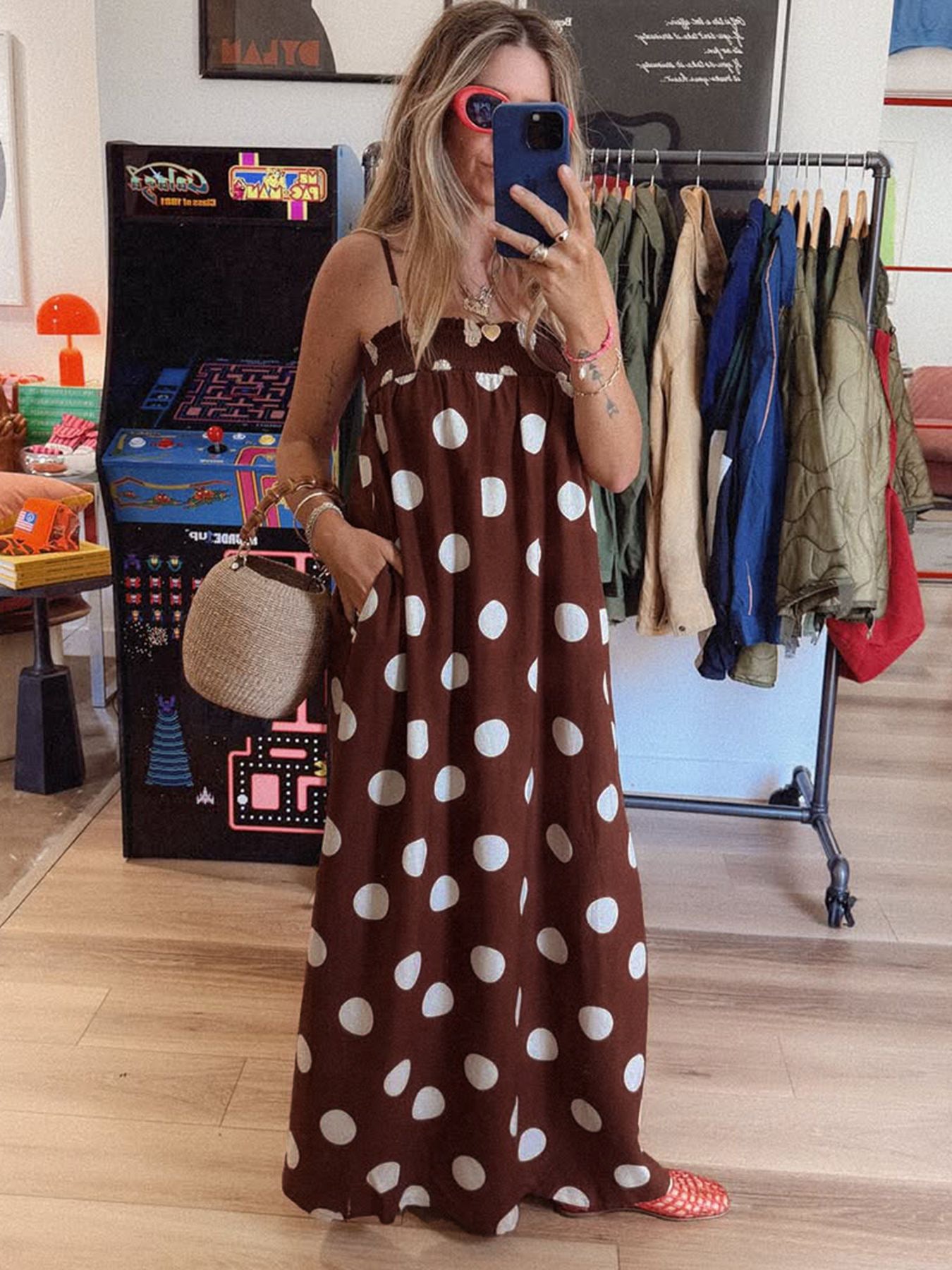 Summer Long Dress With A Polka-dot Print