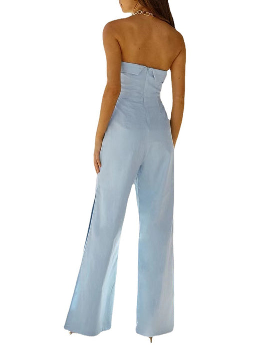 Sleeveless Tube Top Slit High Waist Jumpsuit