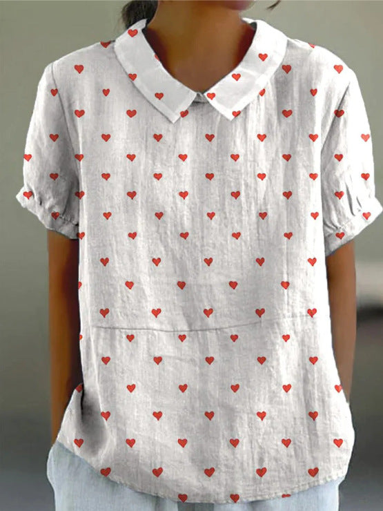 Lapel Loose Casual 3D Printed Pullover T-shirt