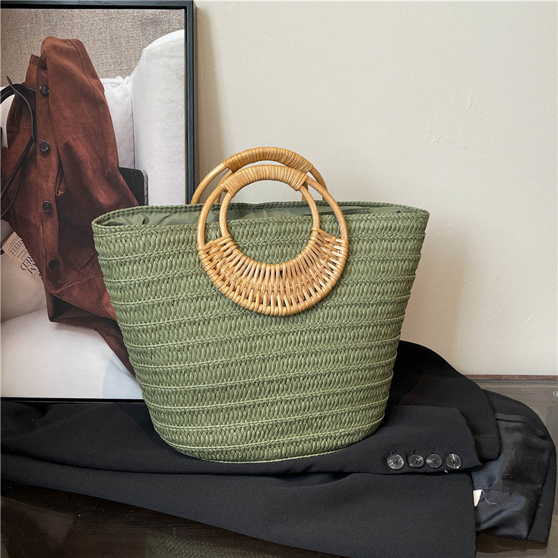 Seaside Ins Style Straw Bag Large Capacity Round Portable
