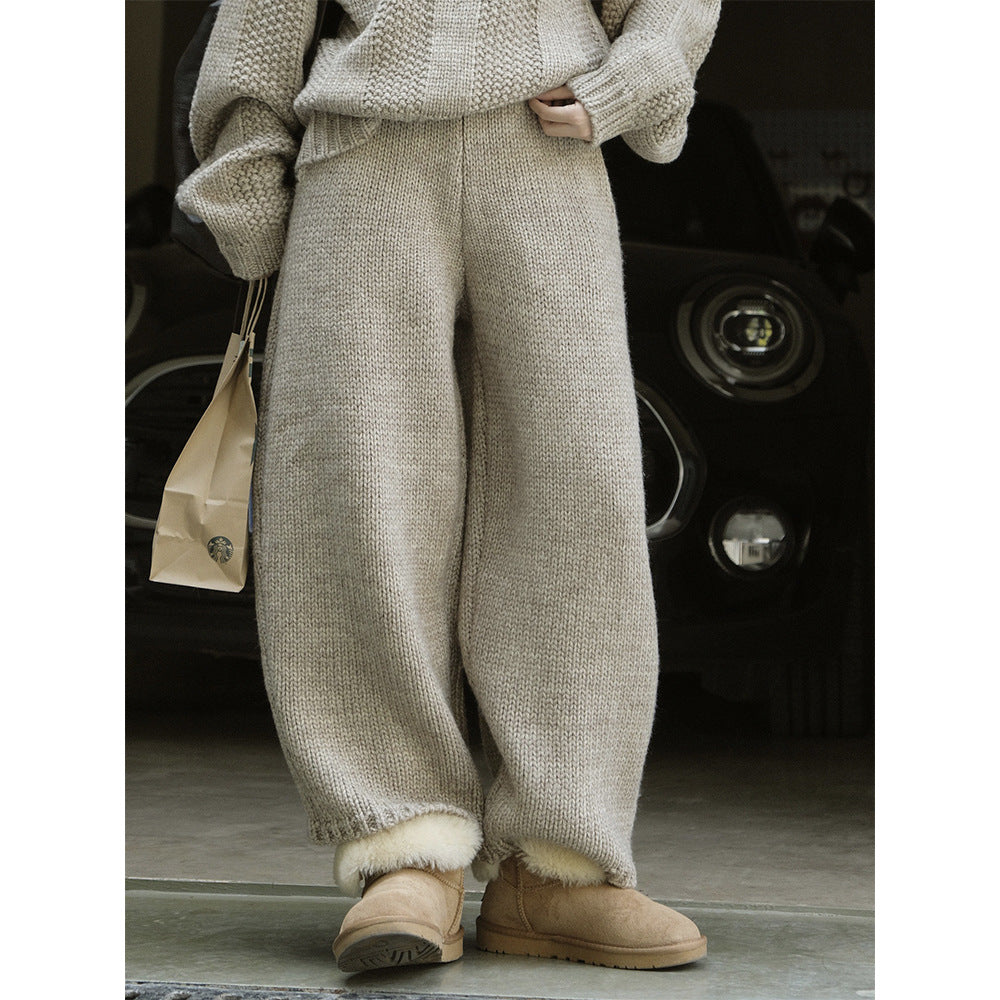 Yarn Thick Knitted Casual Pants Loose Wool Trousers