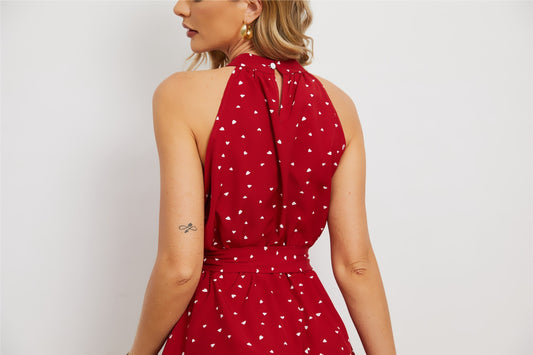 Printed Lace Up Collar Sleeveless Dress For Women