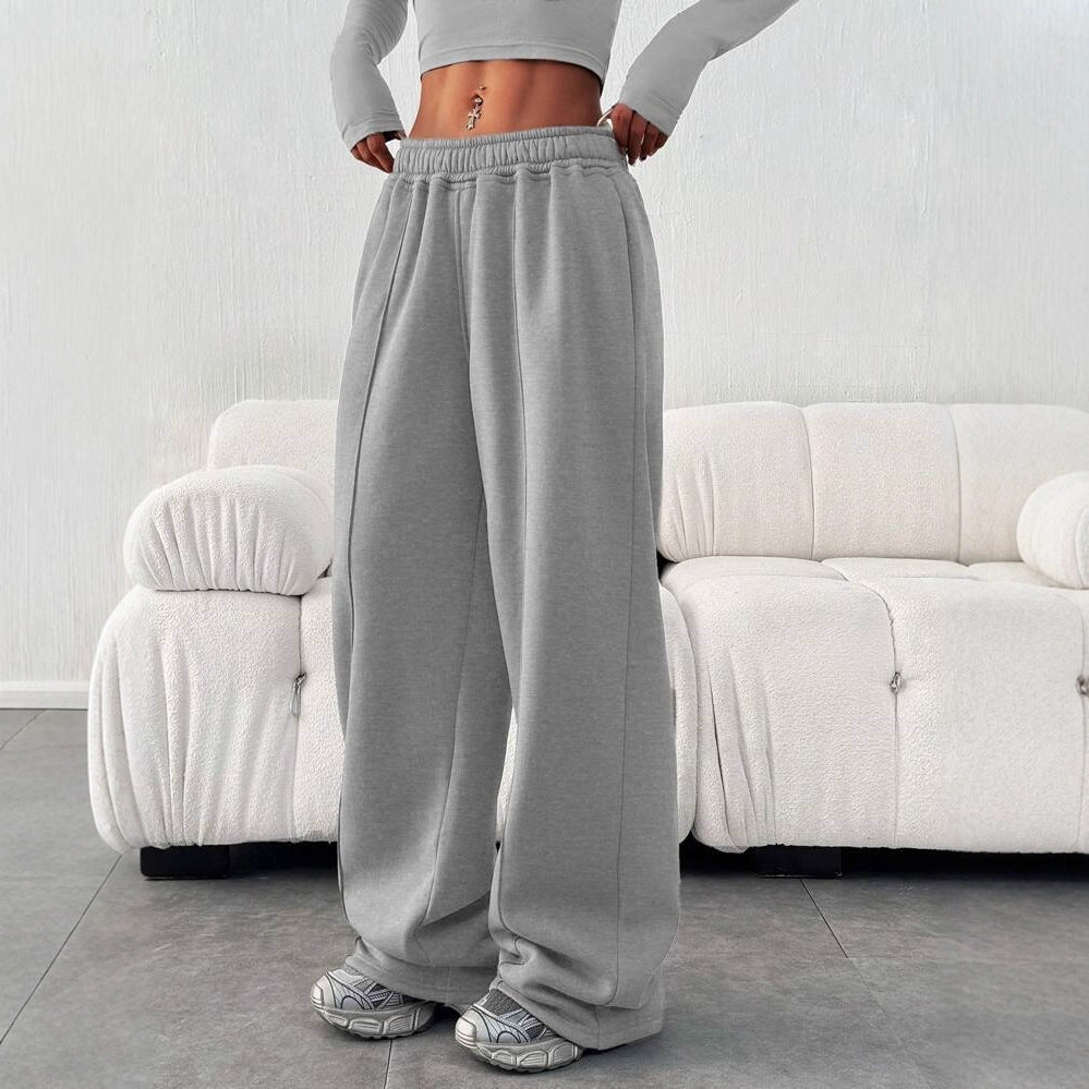 European And American-style Solid-color Waist-cinching Slimming Straight-leg Pants