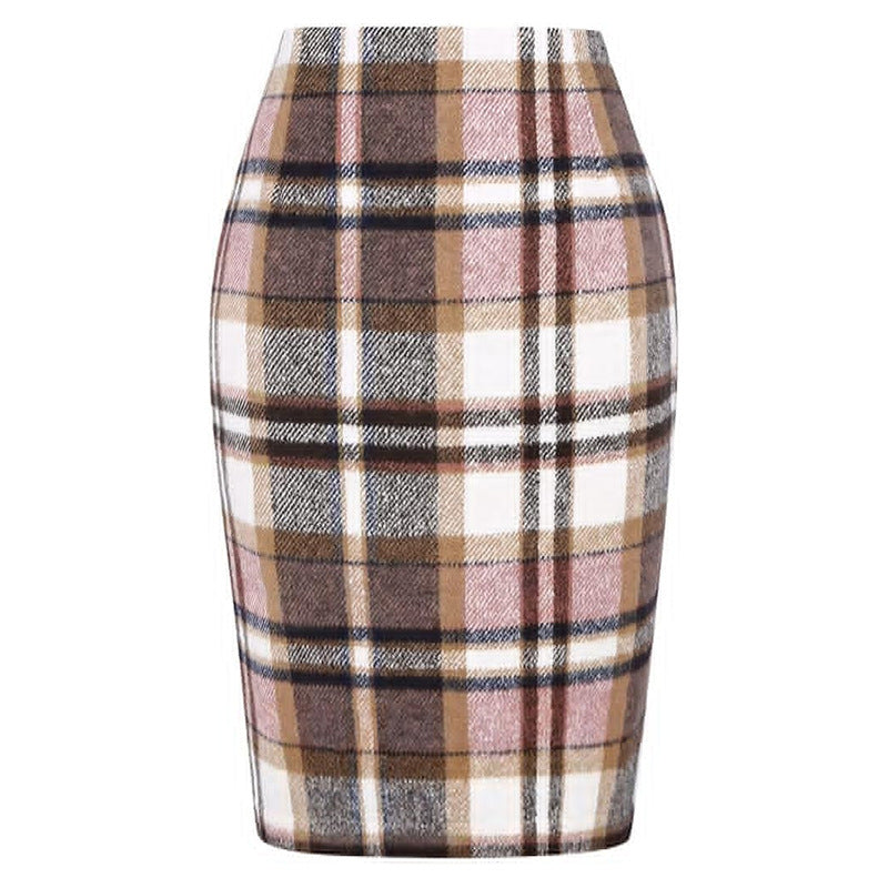 Pencil Plaid High-waist Tight Hip-hugging Midi Skirt