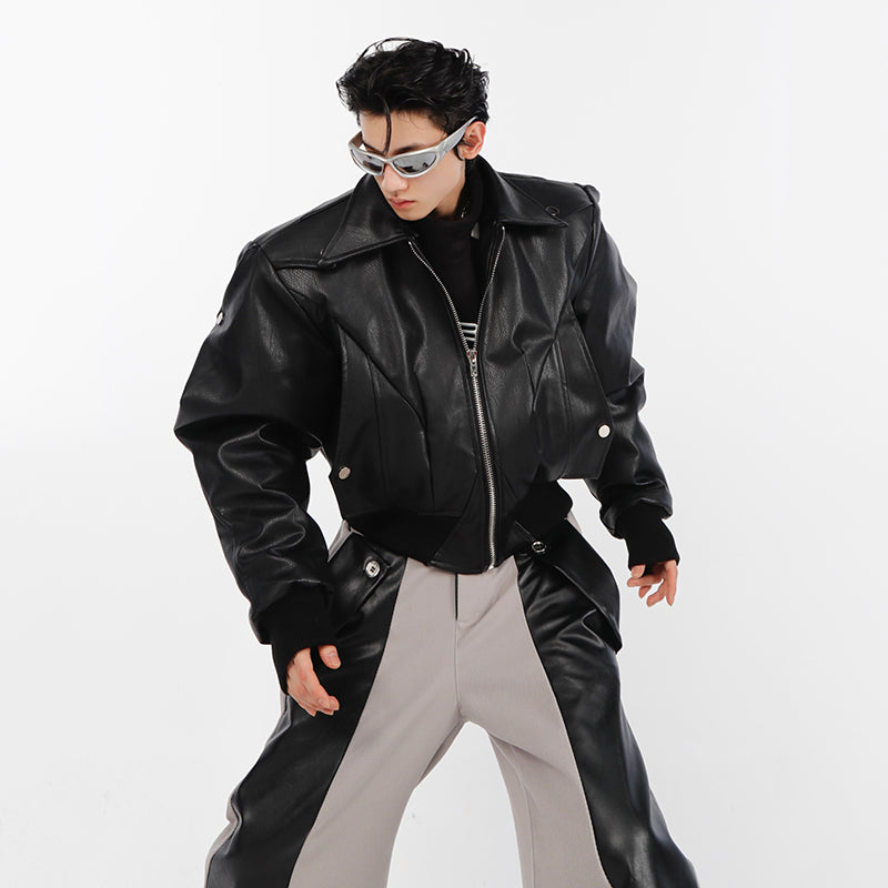 Men's Pu Leather Short Motorcycle Suit