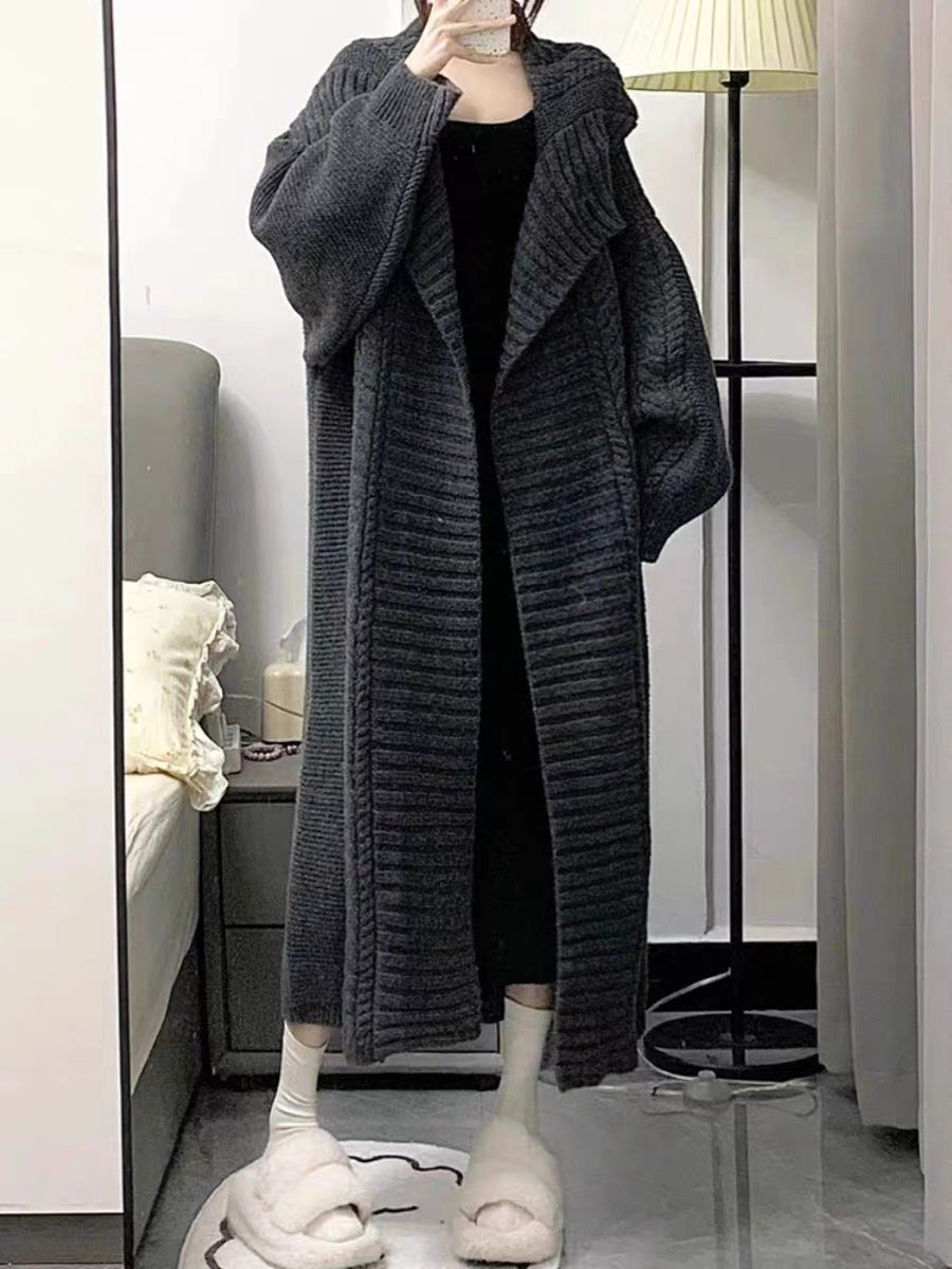 Design Mid-length Large Lapel Idle Style Knitted Cardigan Sweater