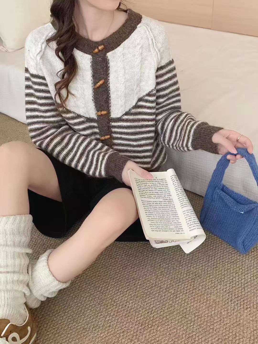 Autumn And Winter Striped Loose And Lazy Style Knitted Cardigan