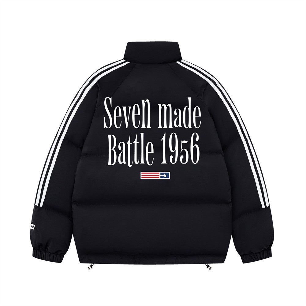 Printed Stand Collar Cotton-padded Coat Men