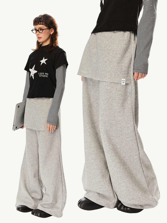 Retro Low Waist Fake Two-piece Loose Casual Wide Leg Track Pants