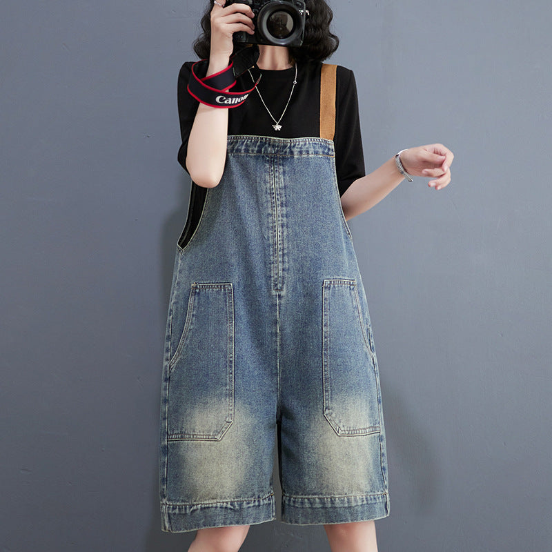 Art Loose-fitting Versatile Plus Size Shoulder Strap Jeans