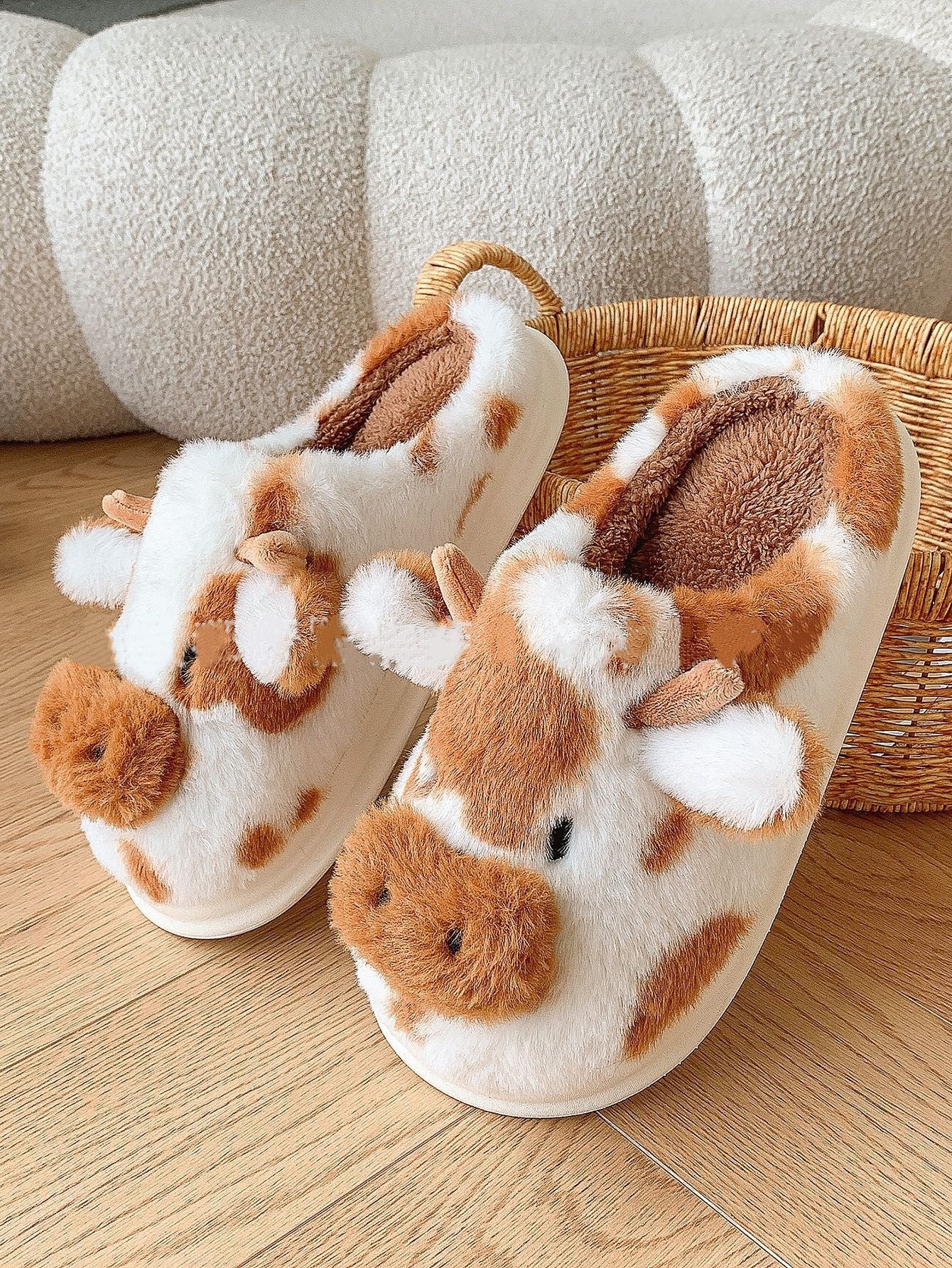 Cow Cotton Slippers Winter Plush Household