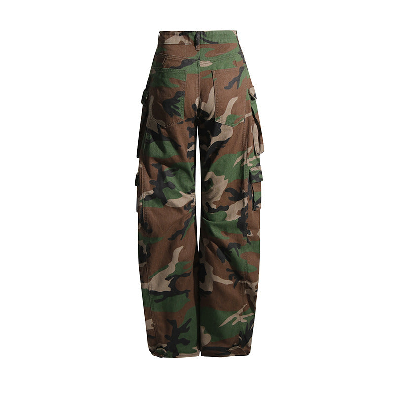 Women's Side Multi-pocket Decorative Design Camouflage Cool Handsome Loose Street Jeans