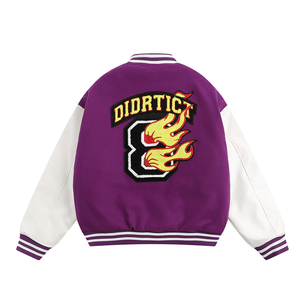 Towel Embroidery Flame Letter Thick Baseball Uniform Coat