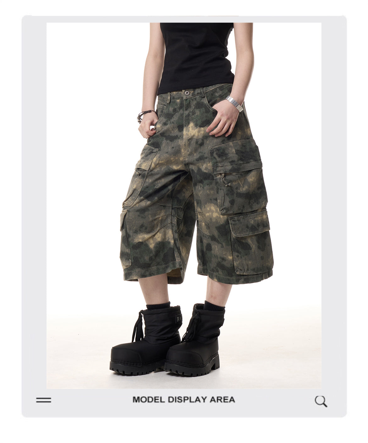 Retro Camouflage Cropped Pants Men And Women Ruan Handsome Multi-pocket Loose Wide-leg Workwear Shorts