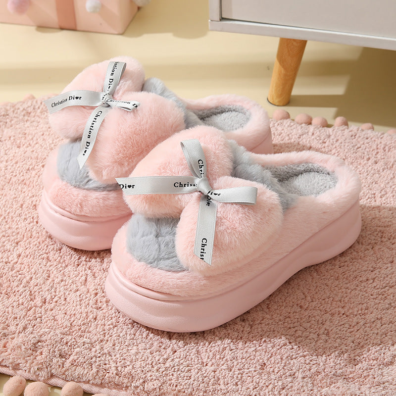 High Heel Cotton Slippers Women's Winter Thick Bottom Poop Feeling Indoor