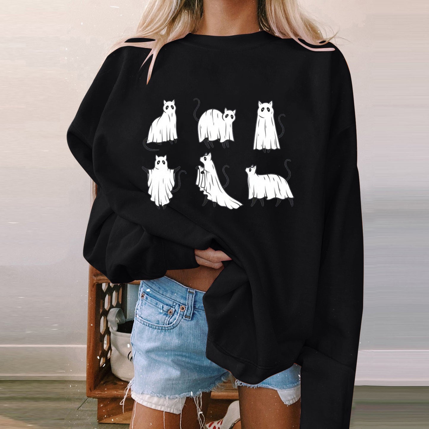 Kvinders Langærmet Afslappet Printet Polstret Sweatshirt til Halloween