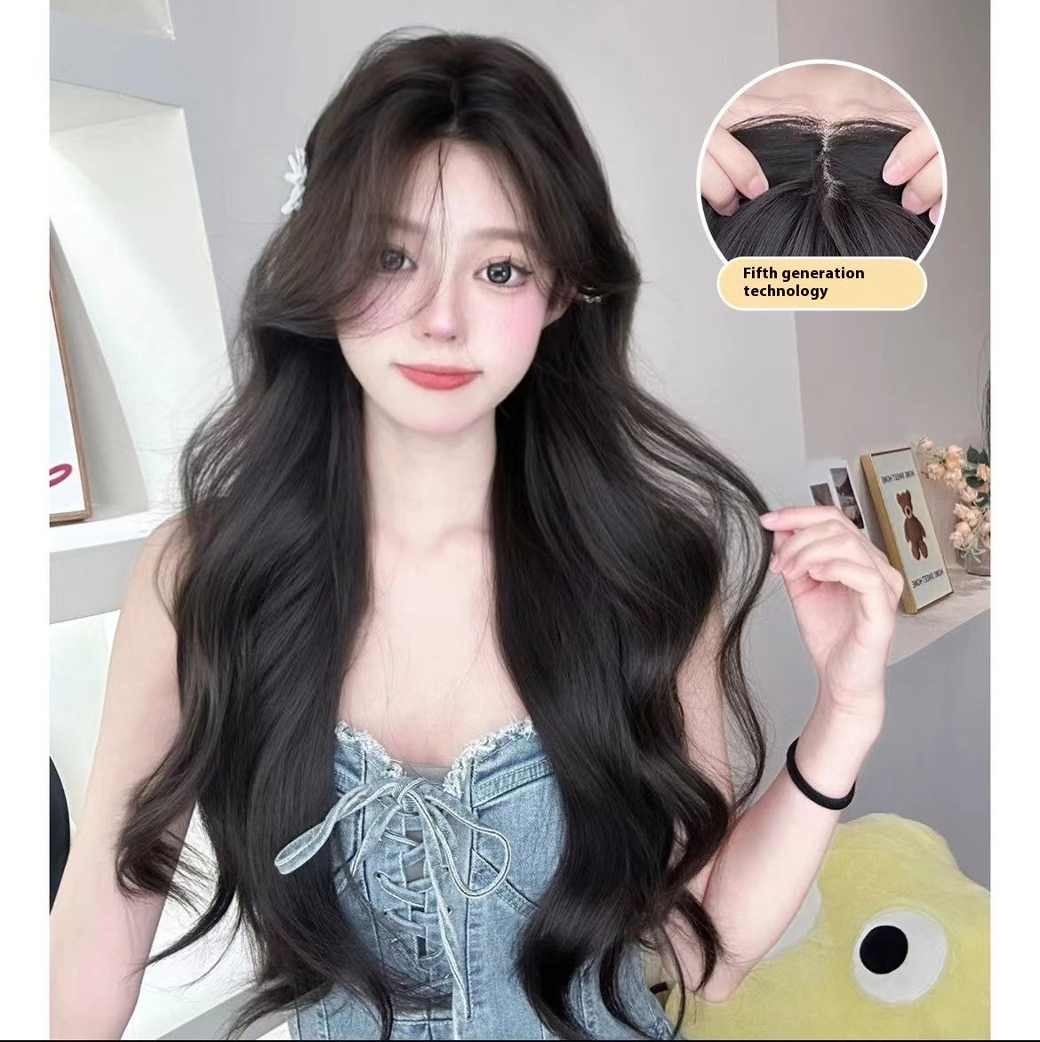 Women's Long Hair Full-head Wig Mid-length Fluffy Eight-character Bangs