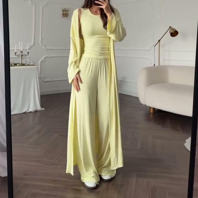 Everyday Wide-leg Pants And Tank Top Three-piece Set