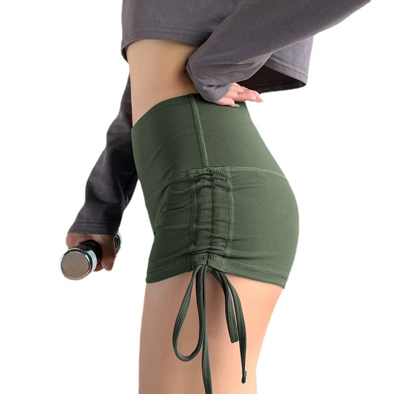 Fitness Yoga Shorts Women's Outer Wear Fitness Exercise Large Drawstring High Elastic Peach Hip