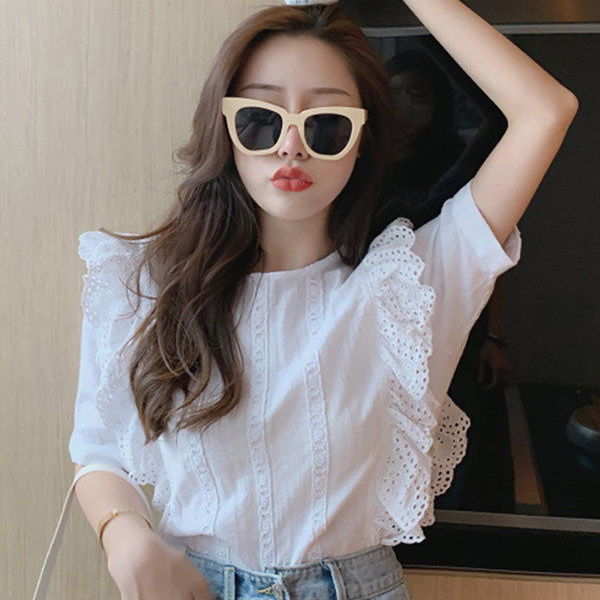 French Women's Summer Fungus White Short-sleeved Shirt