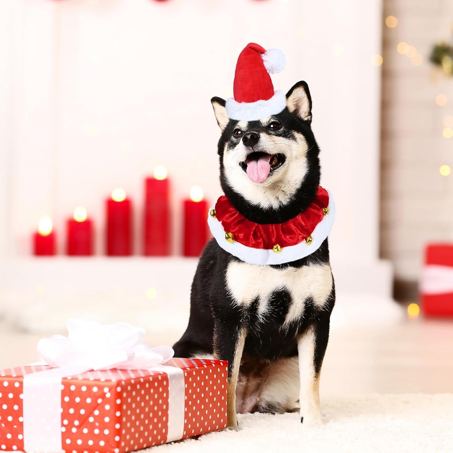 Dog Christmas Outfit Christmas Dog Collar With Bells Ornaments Holiday Christmas Dog Neckwear Costume Clothes For Small Medium Large Dogs Pets